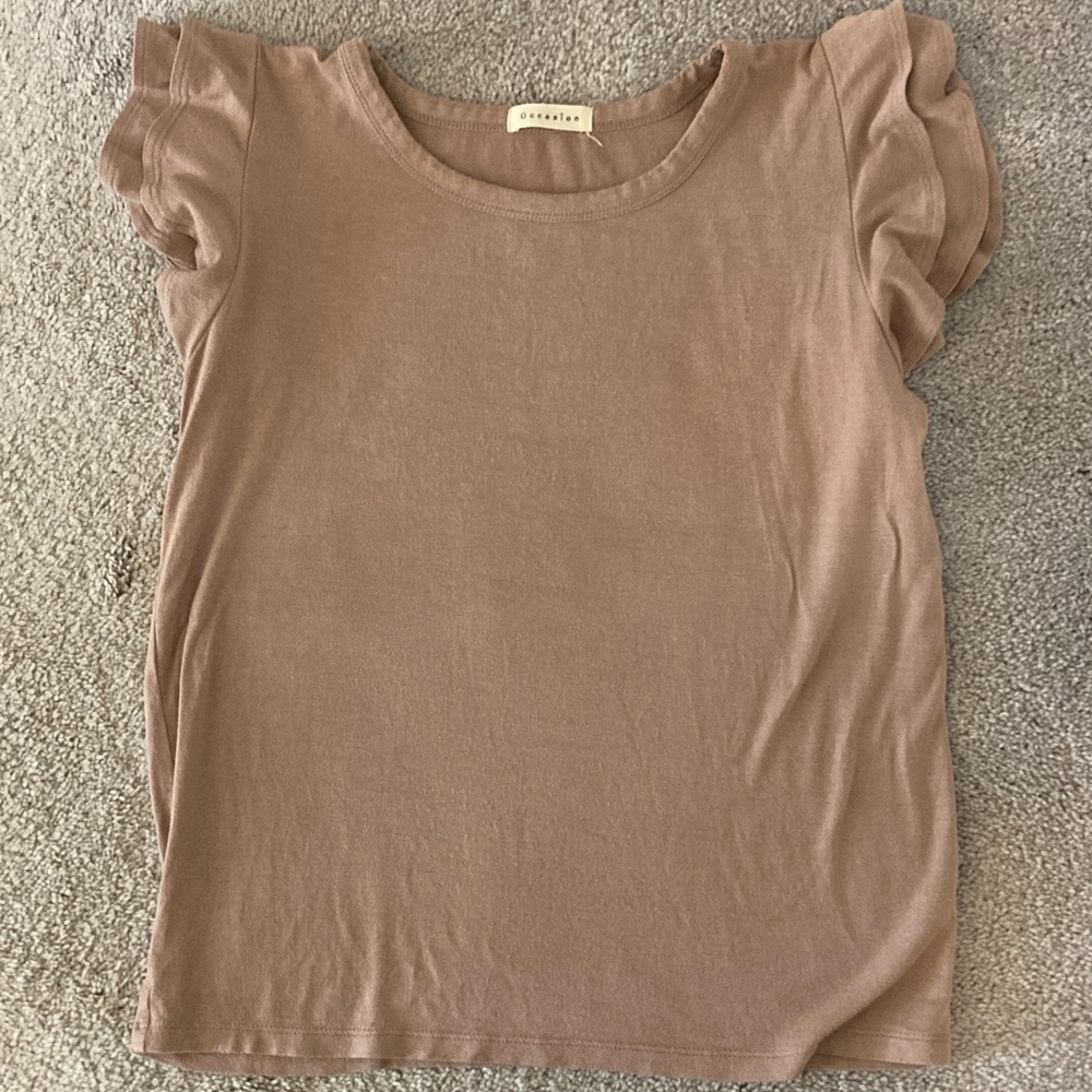 Occasion Light Taupe Flutter Sleeve Top